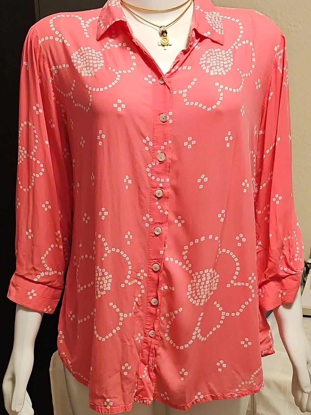 Utsa Westside Coral Pink Cottagecore Boho Button Down Blouse Size S